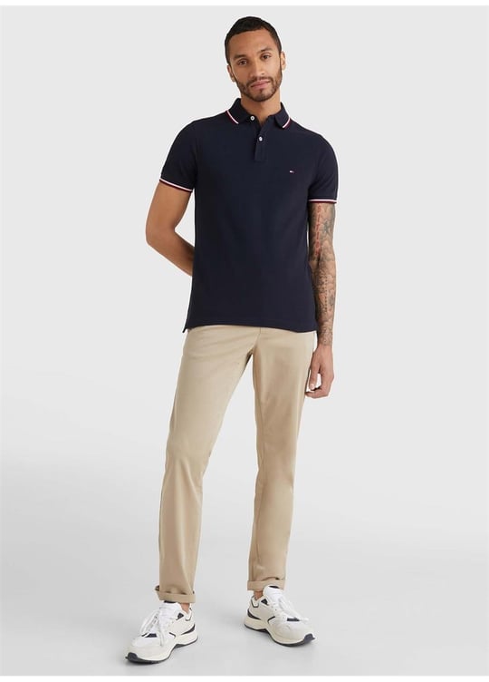 Tommy Hilfiger Tommy Hilfiger Erkek Pamuklu Polo Yakalı Düğme Kapamalı Kısa Kollu Lacivert Polo Yaka T-Shirt MW0MW13080-DW5