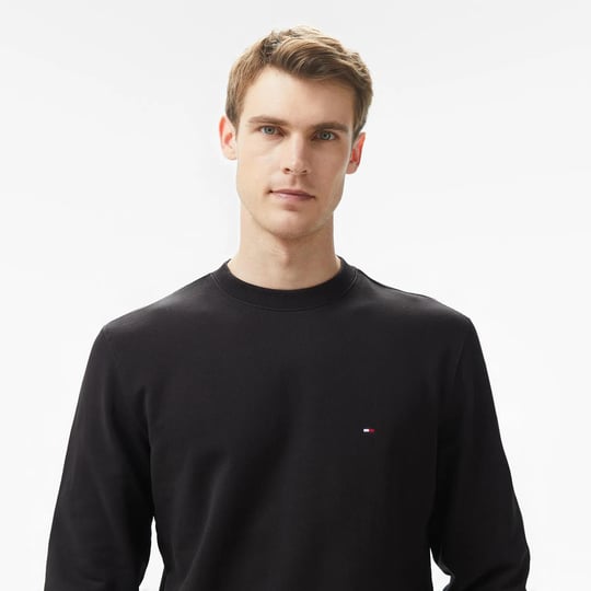 Tommy Hilfiger Tommy Hilfiger Erkek Pamuklu Normal Kalıp Yuvarlak Yakalı Uzun Kollu Siyah Sweatshirt MW0MW37237-BDS