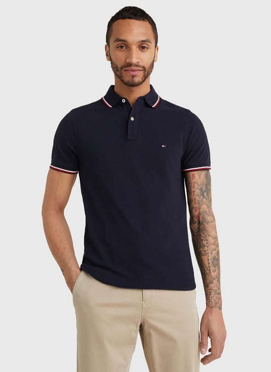 Tommy Hilfiger Tommy Hilfiger Erkek Pamuklu Polo Yakalı Düğme Kapamalı Kısa Kollu Lacivert Polo Yaka T-Shirt MW0MW13080-DW5