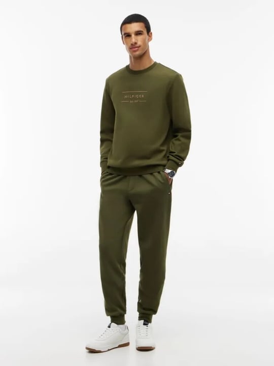 Tommy Hilfiger Tommy Hilfiger Erkek Regular Fit Organik Pamuklu Logo Baskılı Bisiklet Yaka Uzun Kollu Yeşil Sweatshirt MW0MW44939-MT1
