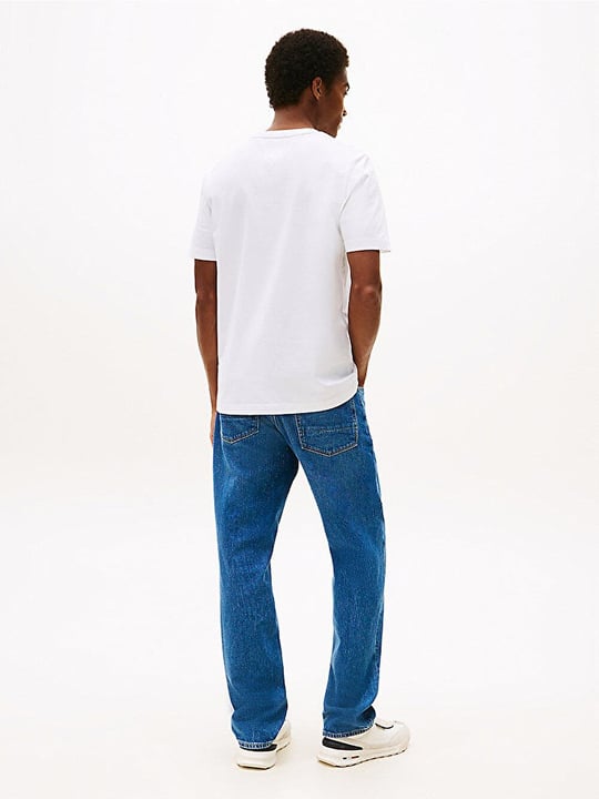 TOMMY HILFIGER Tommy Hilfiger Erkek Regular Fit Pamuklu Logo Baskılı Pamuklu Yuvarlak Yakalı Kısa Kollu Beyaz T-Shirt MW0MW39357-YBR