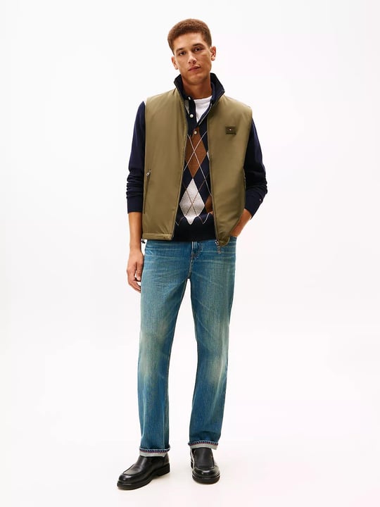 Tommy Hilfiger Tommy Hilfiger Erkek Regular Fit Dik Yaka Fermuarlı Logo Etiketli Haki Yelek MW0MW41882-RBN