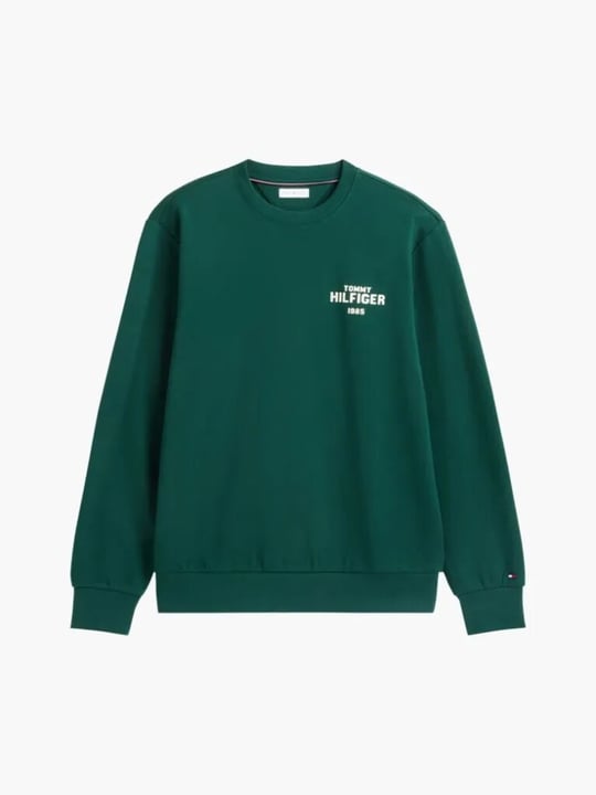 Tommy Hilfiger Tommy Hilfiger Erkek Regular Fit Pamuklu Logo Detaylı Bisiklet Yaka Uzun Kollu Yeşil Sweatshirt MW0MW44938-L6K