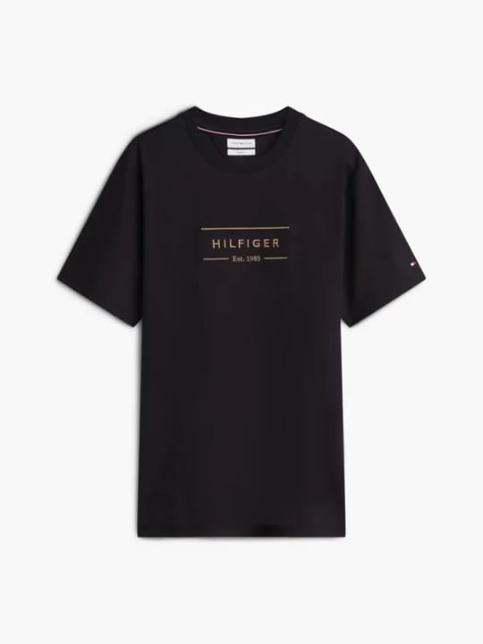 Tommy Hilfiger Tommy Hilfiger Erkek Regular Fit Esnek Pamuklu İnterlok Örme Logolu Bisiklet Yaka Kısa Kollu Siyah T-Shirt MW0MW44880-BDS