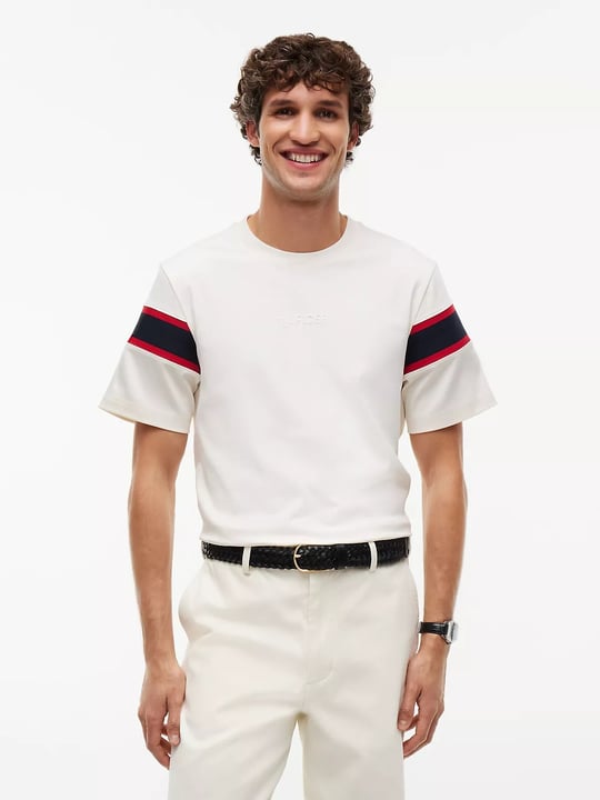 Tommy Hilfiger Tommy Hilfiger Erkek Regular Fit Esnek Pamuklu Bisiklet Yaka Kısa Kollu Ekru T-Shirt MW0MW44918-Z00