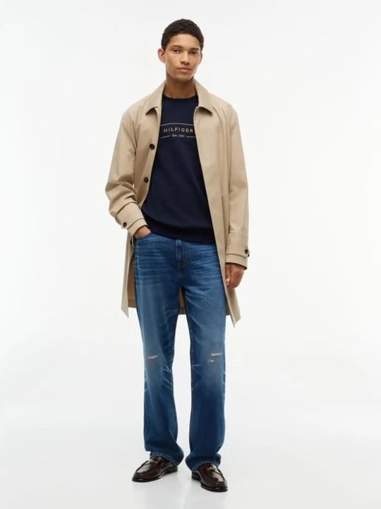 Tommy Hilfiger Tommy Hilfiger Erkek Regular Fit Organik Pamuklu Logo Baskılı Bisiklet Yaka Uzun Kollu Lacivert Sweatshirt MW0MW44939-DW5