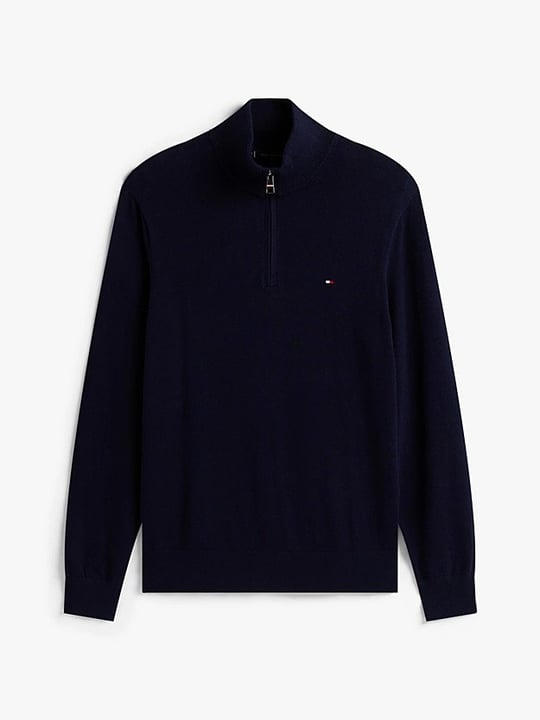 Tommy Hilfiger Tommy Hilfiger Erkek Regular Fit Dik Yaka Uzun Kollu Mavi Kazak MW0MW28049-DW5