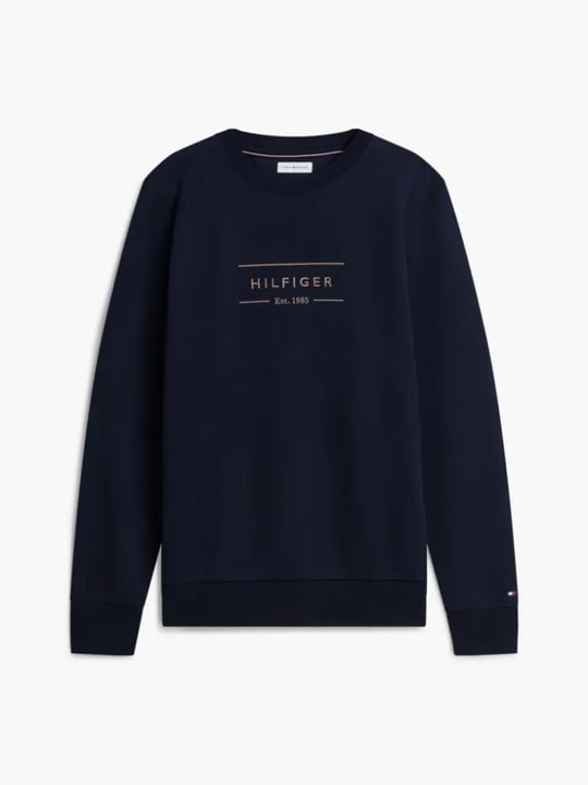 Tommy Hilfiger Tommy Hilfiger Erkek Regular Fit Organik Pamuklu Logo Baskılı Bisiklet Yaka Uzun Kollu Lacivert Sweatshirt MW0MW44939-DW5