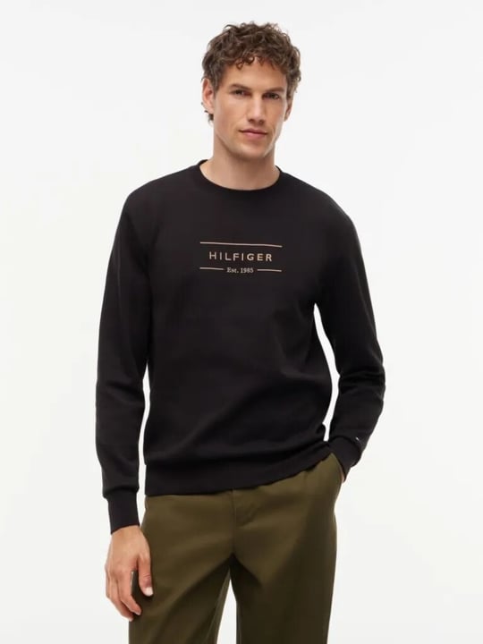 Tommy Hilfiger Tommy Hilfiger Erkek Regular Fit Organik Pamuklu Logo Baskılı Bisiklet Yaka Uzun Kollu Siyah Sweatshirt MW0MW44939-BDS