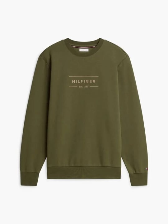 Tommy Hilfiger Tommy Hilfiger Erkek Regular Fit Organik Pamuklu Logo Baskılı Bisiklet Yaka Uzun Kollu Yeşil Sweatshirt MW0MW44939-MT1