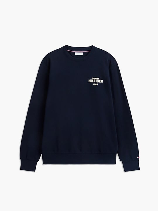 Tommy Hilfiger Tommy Hilfiger Erkek Regular Fit Pamuklu Logo Detaylı Bisiklet Yaka Uzun Kollu Lacivert Sweatshirt MW0MW44938-DW5