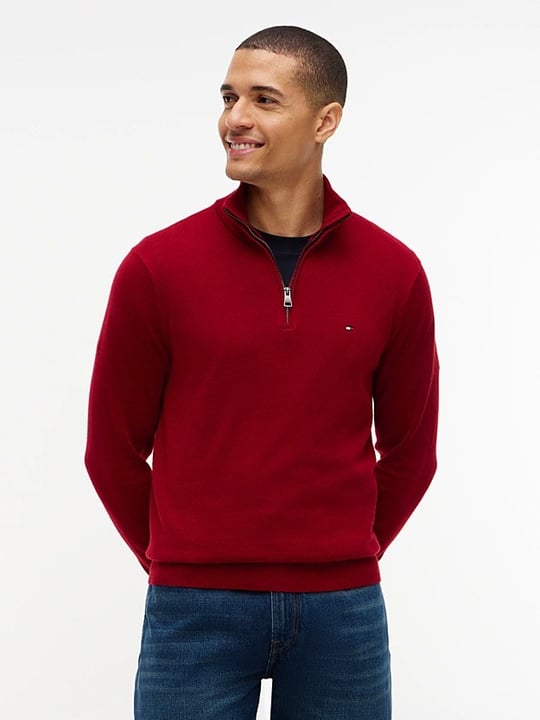 Tommy Hilfiger Tommy Hilfiger Erkek Regular Fit Dik Yaka Uzun Kollu Kırmızı Kazak MW0MW28049-XIT