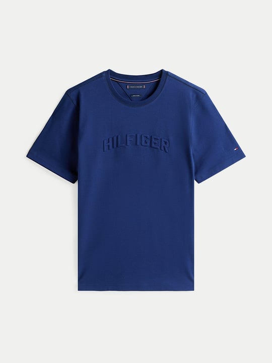 TOMMY HILFIGER Tommy Hilfiger Erkek Regular Fit Logo Kabartmalı Yuvarlak Yakalı Pamuklu Kısa Kollu Lacivert T-Shirt MW0MW39366-C7G