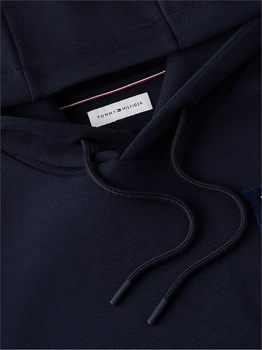 Tommy Hilfiger Tommy Hilfiger Erkek Regular Fit Kontrast Şerit Detaylı Logolu Pamuklu Kapüşonlu Uzun Kollu Lacivert Sweatshirt MW0MW44956-DW5