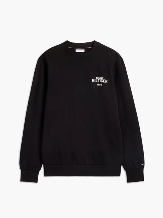 Tommy Hilfiger Tommy Hilfiger Erkek Regular Fit Pamuklu Logo Detaylı Bisiklet Yaka Uzun Kollu Siyah Sweatshirt MW0MW44938-BDS
