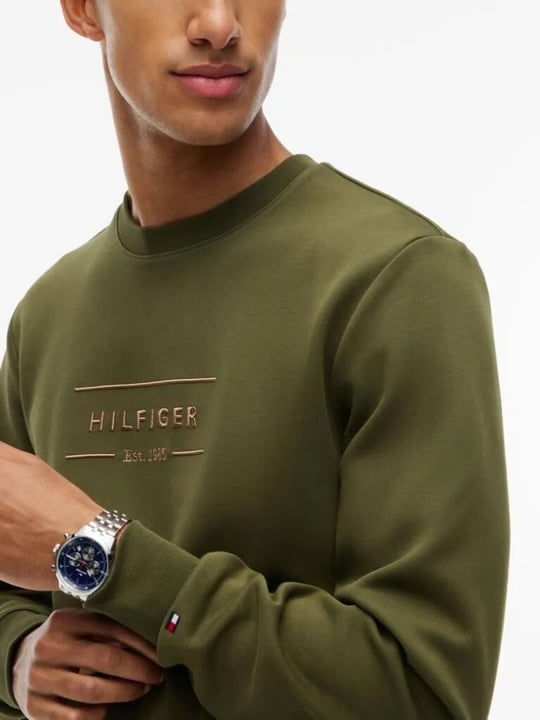 Tommy Hilfiger Tommy Hilfiger Erkek Regular Fit Organik Pamuklu Logo Baskılı Bisiklet Yaka Uzun Kollu Yeşil Sweatshirt MW0MW44939-MT1