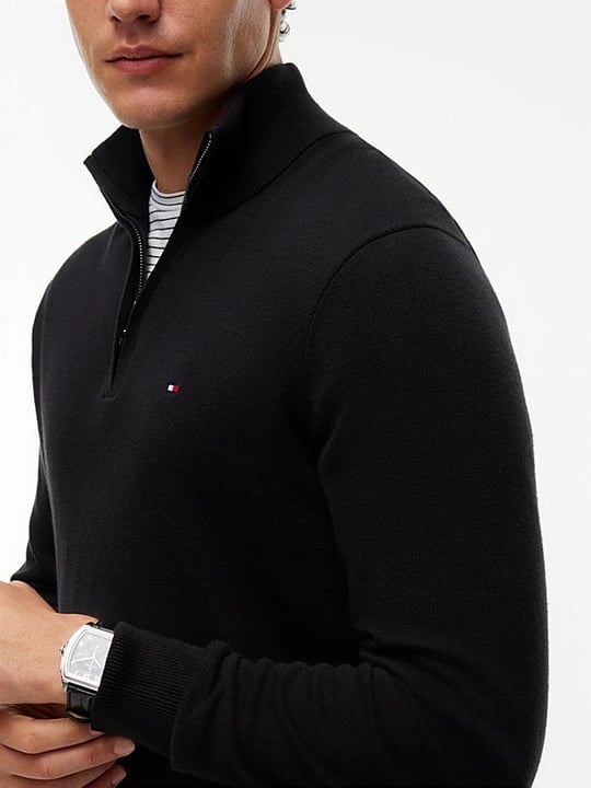 Tommy Hilfiger Tommy Hilfiger Erkek Regular Fit Dik Yaka Uzun Kollu Siyah Kazak MW0MW28049-BDS