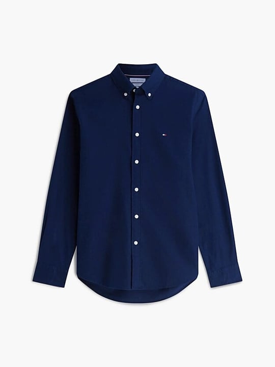 Tommy Hilfiger Tommy Hilfiger Erkek Regular Fit Esnek Pamuklu Göğüste TH Logo Bayrak İmzalı Uzun Kollu Lacivert Gömlek MW0MW40469-DCC