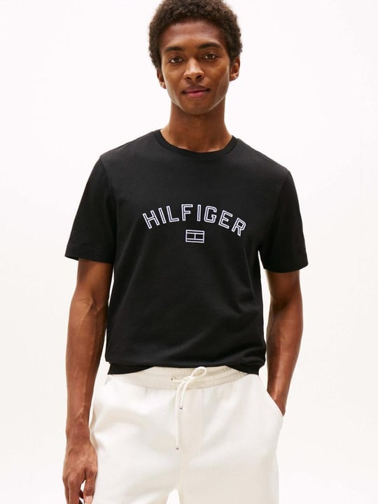 TOMMY HILFIGER Tommy Hilfiger Erkek Regular Fit Pamuklu Logo Baskılı Pamuklu Yuvarlak Yakalı Kısa Kollu Siyah T-Shirt MW0MW39357-BDS