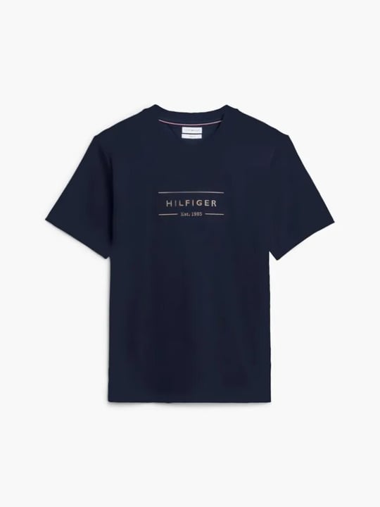 Tommy Hilfiger Tommy Hilfiger Erkek Regular Fit Esnek Pamuklu İnterlok Örme Logolu Bisiklet Yaka Kısa Kollu Lacivert T-Shirt MW0MW44880-DW5