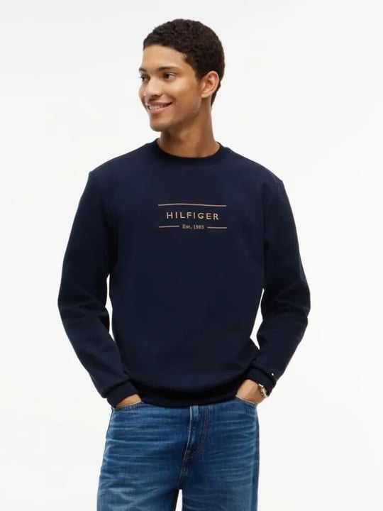 Tommy Hilfiger Tommy Hilfiger Erkek Regular Fit Organik Pamuklu Logo Baskılı Bisiklet Yaka Uzun Kollu Lacivert Sweatshirt MW0MW44939-DW5