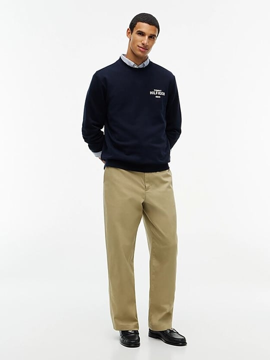 Tommy Hilfiger Tommy Hilfiger Erkek Regular Fit Pamuklu Logo Detaylı Bisiklet Yaka Uzun Kollu Lacivert Sweatshirt MW0MW44938-DW5