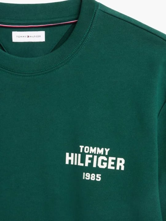 Tommy Hilfiger Tommy Hilfiger Erkek Regular Fit Pamuklu Logo Detaylı Bisiklet Yaka Uzun Kollu Yeşil Sweatshirt MW0MW44938-L6K