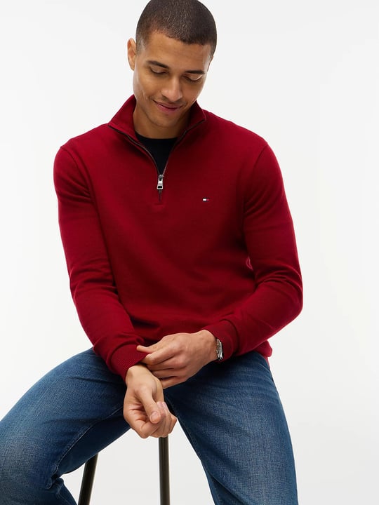 Tommy Hilfiger Tommy Hilfiger Erkek Regular Fit Dik Yaka Uzun Kollu Kırmızı Kazak MW0MW28049-XIT