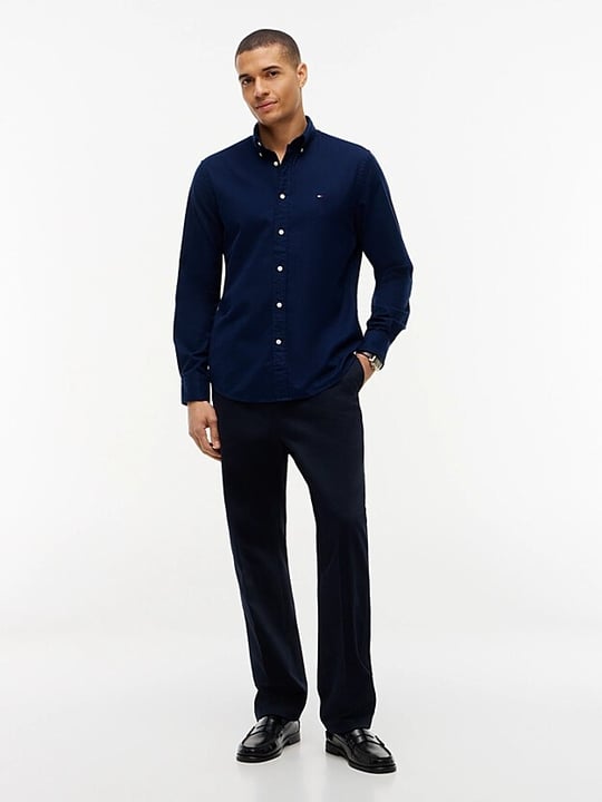 Tommy Hilfiger Tommy Hilfiger Erkek Regular Fit Esnek Pamuklu Göğüste TH Logo Bayrak İmzalı Uzun Kollu Lacivert Gömlek MW0MW40469-DCC
