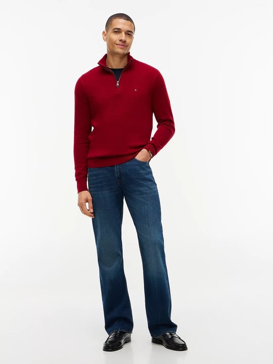 Tommy Hilfiger Tommy Hilfiger Erkek Regular Fit Dik Yaka Uzun Kollu Kırmızı Kazak MW0MW28049-XIT