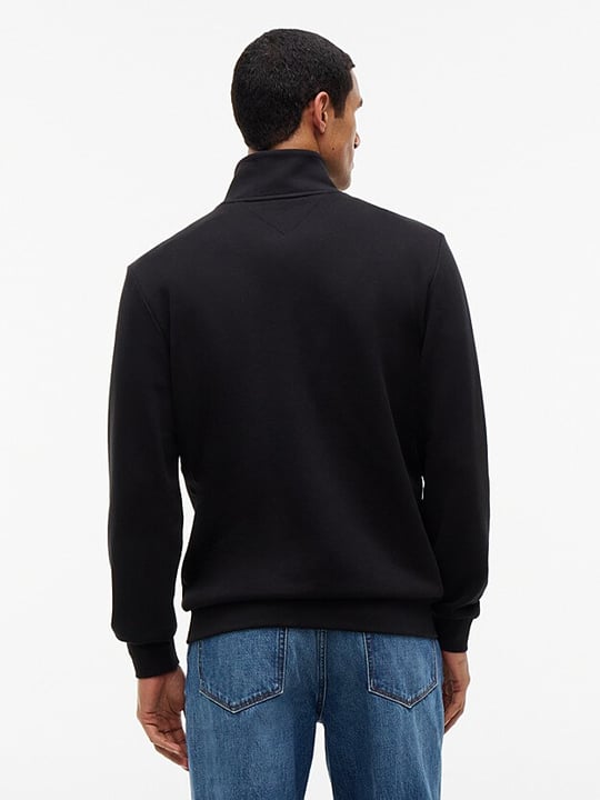 Tommy Hilfiger Tommy Hilfiger Erkek Regular Fit Pamuklu Havlu Kumaş Dik Yakalı Yarım Fermuarlı Uzun Kollu Siyah Sweatshirt MW0MW44943-BDS