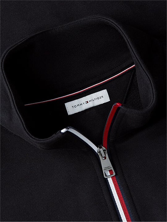 Tommy Hilfiger Tommy Hilfiger Erkek Regular Fit Pamuklu Havlu Kumaş Dik Yakalı Yarım Fermuarlı Uzun Kollu Siyah Sweatshirt MW0MW44943-BDS