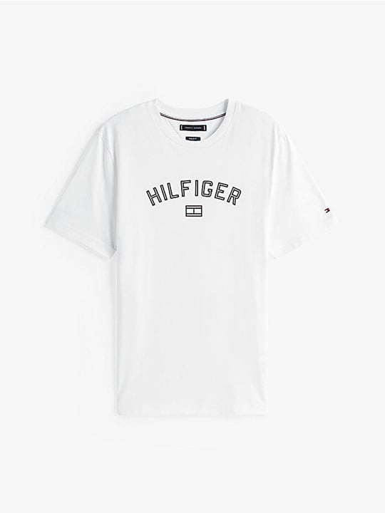 TOMMY HILFIGER Tommy Hilfiger Erkek Regular Fit Pamuklu Logo Baskılı Pamuklu Yuvarlak Yakalı Kısa Kollu Beyaz T-Shirt MW0MW39357-YBR