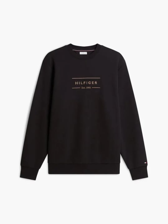 Tommy Hilfiger Tommy Hilfiger Erkek Regular Fit Organik Pamuklu Logo Baskılı Bisiklet Yaka Uzun Kollu Siyah Sweatshirt MW0MW44939-BDS