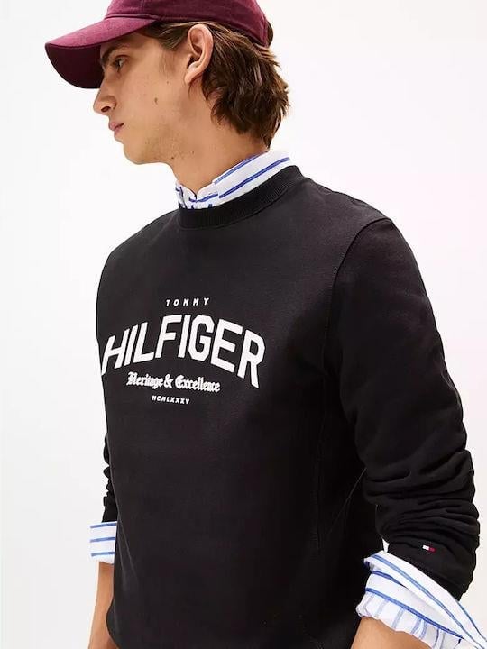 Tommy Hilfiger Tommy Hilfiger Erkek Saf Pamuklu Polar Yuvarlak Yakalı Logo İşlemeli Normal Kalıp Siyah Sweatshirt MW0MW40067-BDS