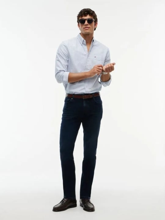 Tommy Hilfiger Tommy Hilfiger Erkek Slim Fit Esnek Denim Önü Soluk Yıkamalı Beş Cepli Denim Jeans MW0MW45186-1BT