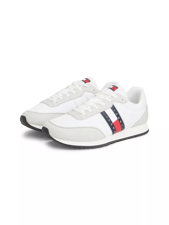 Tommy Hilfiger Tommy Hilfiger Erkek Süet Detaylı Bayrak Logo Desenli Beyaz Sneaker EM0EM01709-YBL