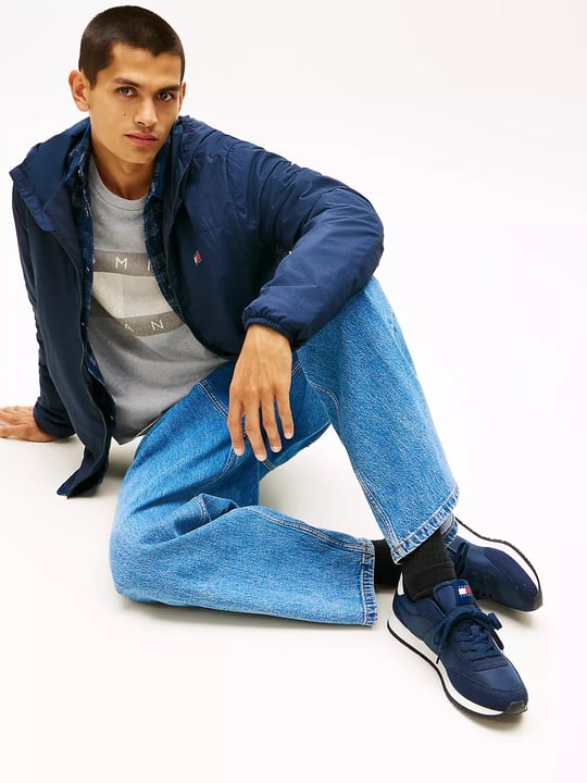 Tommy Hilfiger Tommy Hilfiger Erkek Süet Detaylı Bayrak Logo Desenli Lacivert Sneaker EM0EM01709-C1G