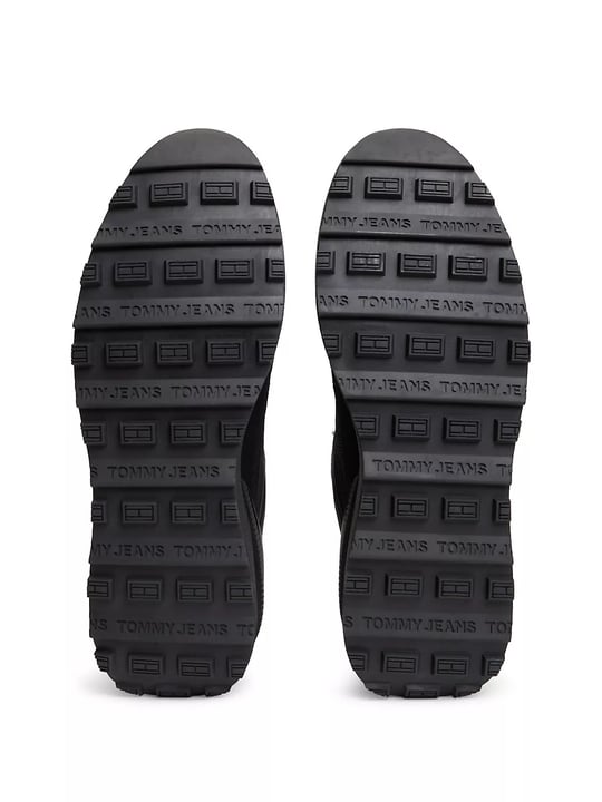 Tommy Hilfiger Tommy Hilfiger Erkek Süet ve Tekstil Karma Yüzey Logolu Koşu Tarzı Siyah Sneaker EM0EM01775-0GJ