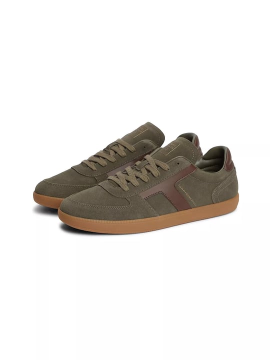 Tommy Hilfiger Tommy Hilfiger Erkek Süet Yüzey Dokulu Panelli Metalik Logolu Kontrast Topuk Detaylı Haki Sneaker FM0FM06069-RBN