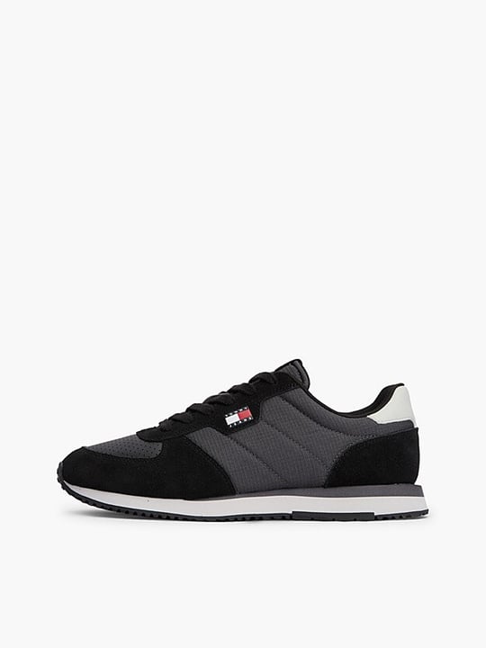 Tommy Hilfiger Tommy Hilfiger Erkek Süet Yüzey Karma Dokulu Delikli Panelli Logolu EVA Tabanlı Siyah Sneaker EM0EM01774-0GP