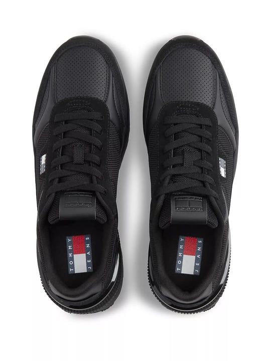 Tommy Hilfiger Tommy Hilfiger Erkek Süet ve Tekstil Karma Yüzey Logolu Koşu Tarzı Siyah Sneaker EM0EM01775-0GJ