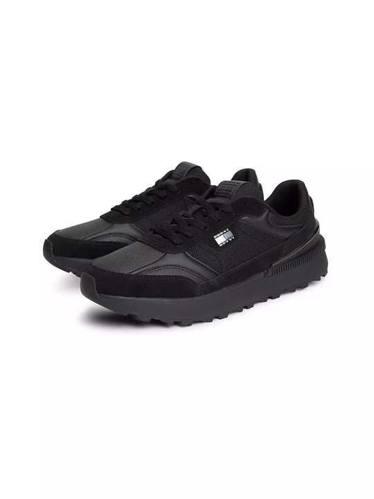Tommy Hilfiger Tommy Hilfiger Erkek Süet ve Tekstil Karma Yüzey Logolu Koşu Tarzı Siyah Sneaker EM0EM01775-0GJ