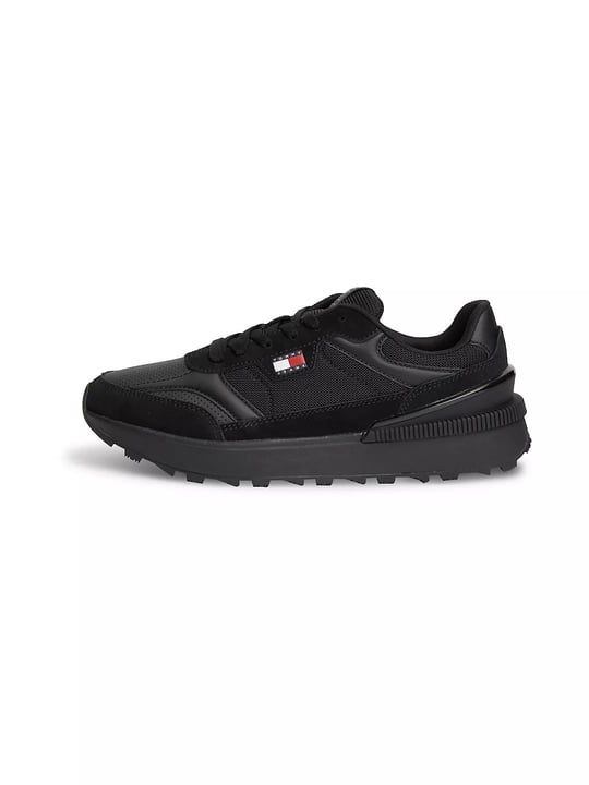 Tommy Hilfiger Tommy Hilfiger Erkek Süet ve Tekstil Karma Yüzey Logolu Koşu Tarzı Siyah Sneaker EM0EM01775-0GJ