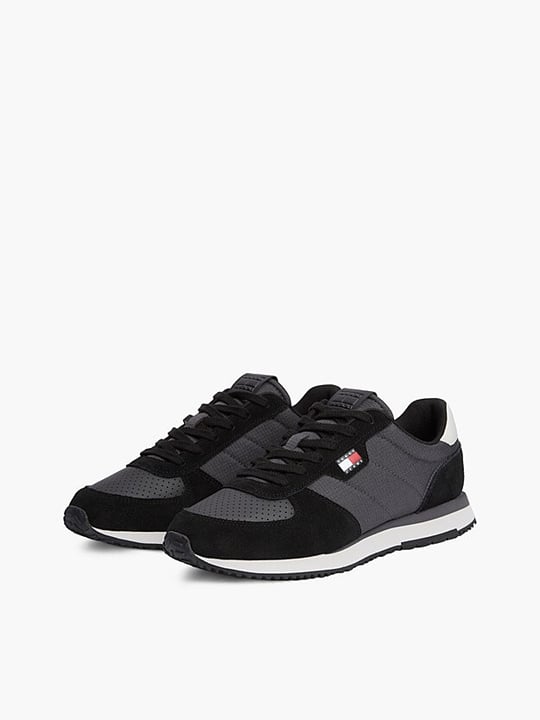 Tommy Hilfiger Tommy Hilfiger Erkek Süet Yüzey Karma Dokulu Delikli Panelli Logolu EVA Tabanlı Siyah Sneaker EM0EM01774-0GP