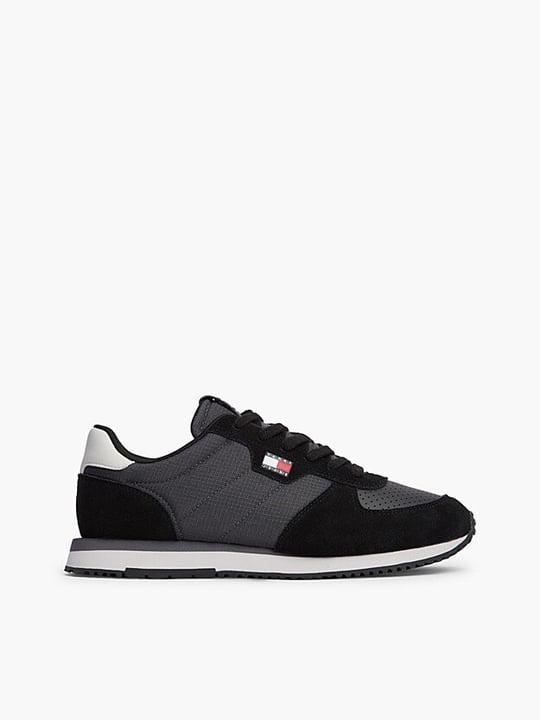 Tommy Hilfiger Tommy Hilfiger Erkek Süet Yüzey Karma Dokulu Delikli Panelli Logolu EVA Tabanlı Siyah Sneaker EM0EM01774-0GP