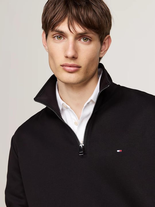 Tommy Hilfiger Tommy Hilfiger Erkek Uzun Kol Normal Dik Yaka Günlük Siyah Sweatshirt MW0MW36510-BDS