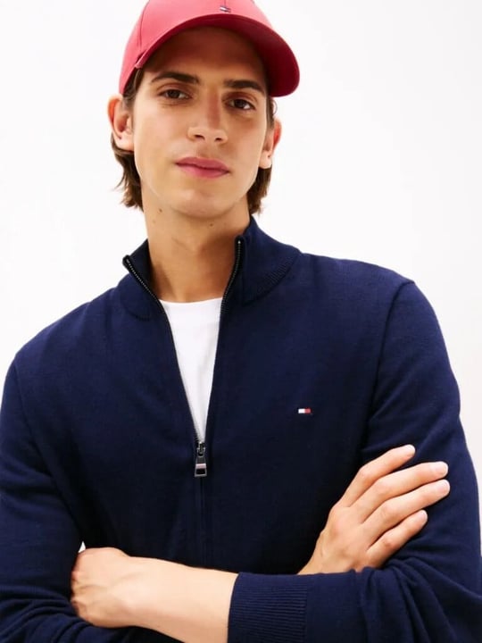 Tommy Hilfiger Tommy Hilfiger Erkek Uzun Kol Dik Yaka Fermuar Kapama Lacivert Kazak MW0MW28050-DW5