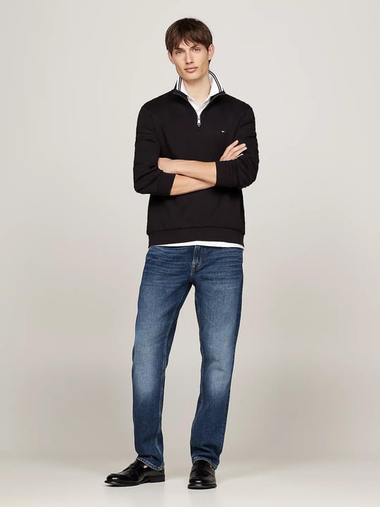 Tommy Hilfiger Tommy Hilfiger Erkek Uzun Kol Normal Dik Yaka Günlük Siyah Sweatshirt MW0MW36510-BDS