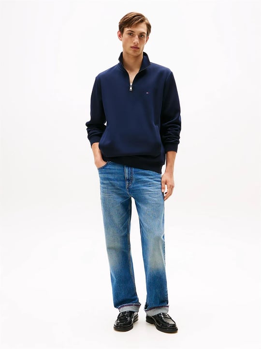 Tommy Hilfiger Tommy Hilfiger Erkek Uzun Kol Normal Dik Yaka Günlük Mavi Sweatshirt MW0MW36510-DW5